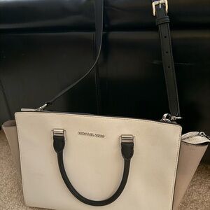 Michael Kors Cream and Tan Satchel with Black Handles